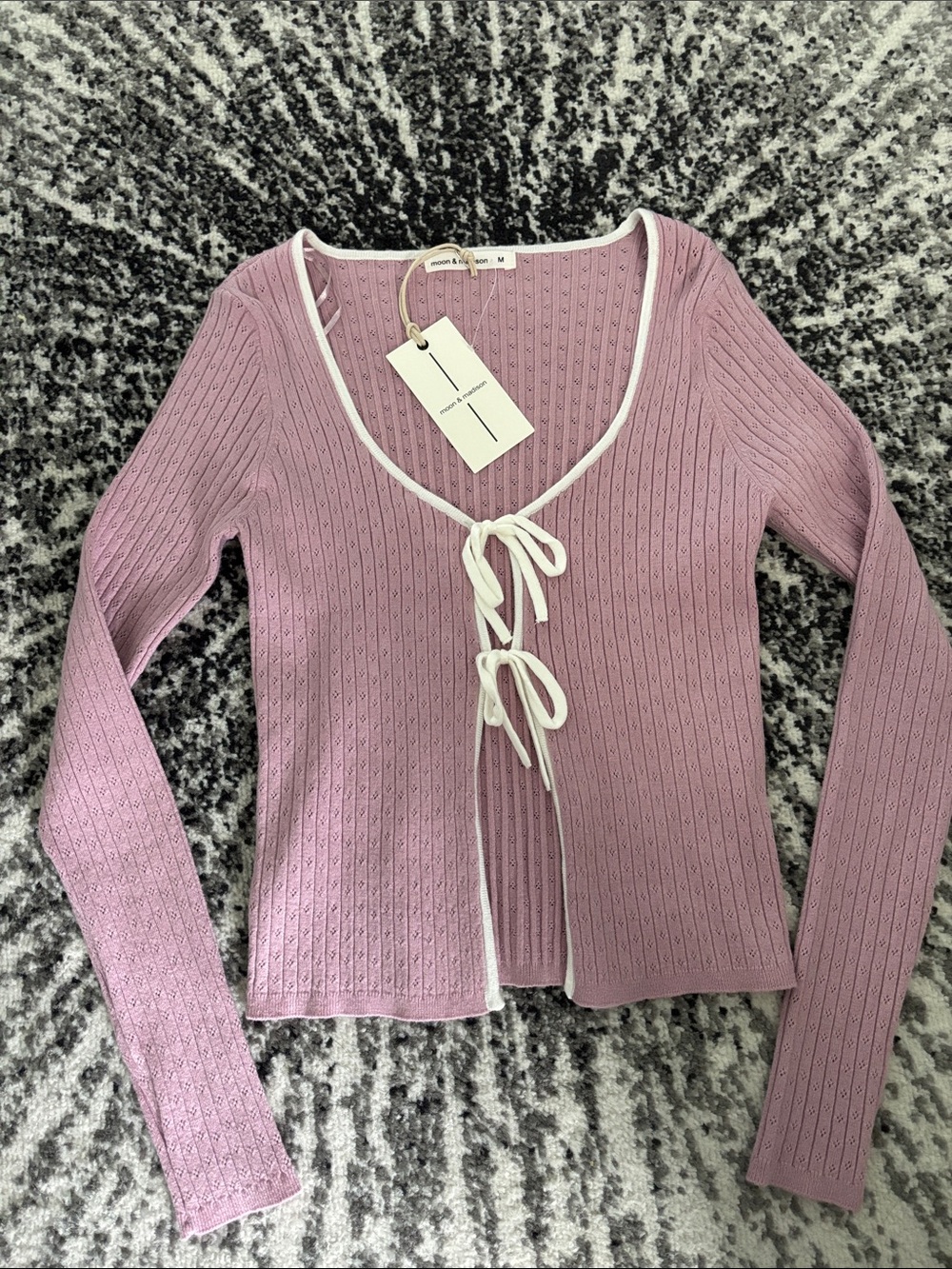 Mauve Tie-Front Ribbed Long-Sleeve Top - Picture 2 of 2